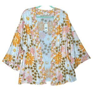 New Vintage Inspired Boho Floral Kimono Cardigan Large Open Front Retro 70's